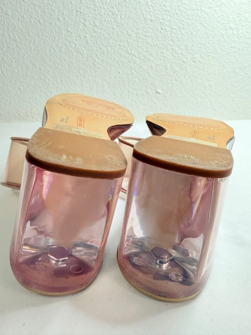 Vince Camuto Clear Pink Wedge Sandals Rhinestone Trim Size 9